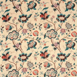 Sanderson Roslyn Fabric in Teal/ Cherry