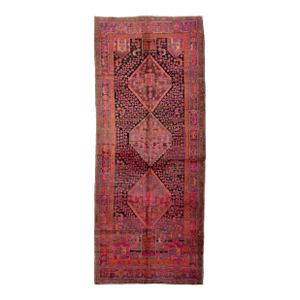 Handmade Vintage Shiraz Pink Wool Rug With Geometric Design