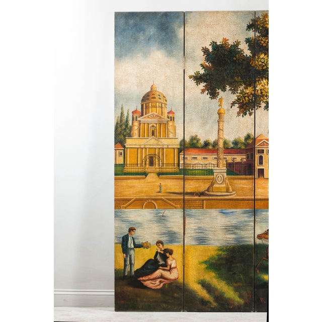 Hand-Painted Folding Screen with Romantic European Countryside and Architecture For Sale - Image 11 of 12