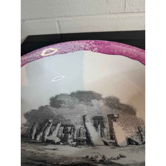 Vintage Fornasetti Style Pink Splash Luster Serving Bowl | Chairish