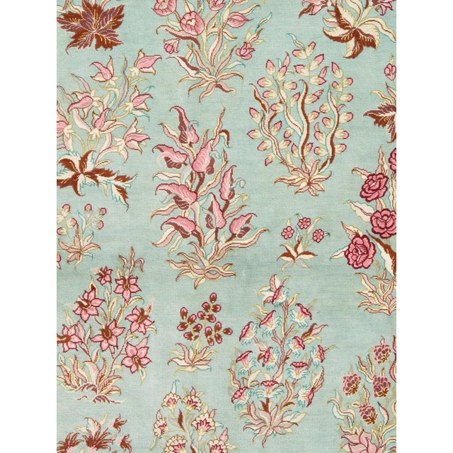 Rare Finely Woven Persian Silk Qum, Handmade Oriental Rug, Sky Blue and Red For Sale - Image 4 of 13