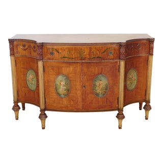 Antique 1880s-90s French Louis XVI Paint-Decorated Cameos Long Chest Sideboard For Sale