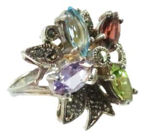Vintage 1960s Cocktail Ring Sterling & Semi-Precious