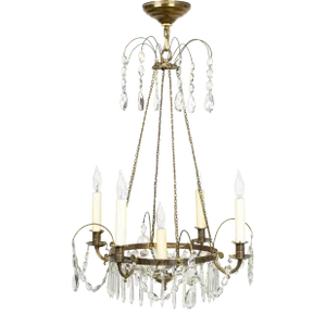Swedish Empire Cut Crystal and Bronze Five-Light Chandelier