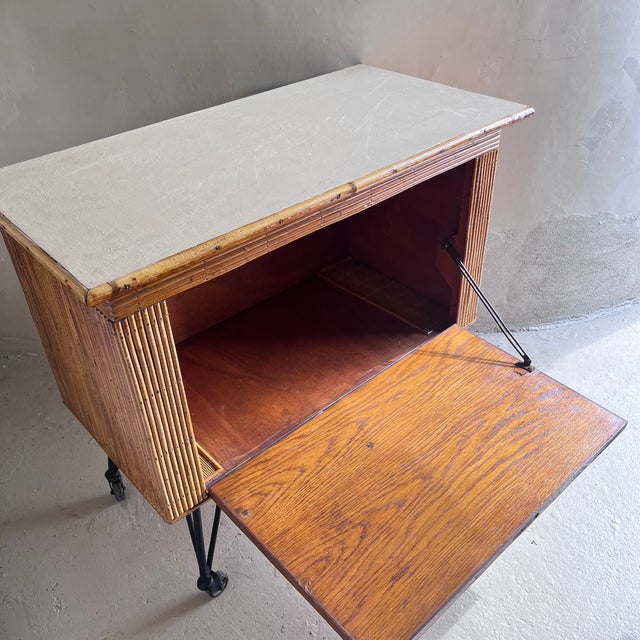 Mid‑Century French Bamboo Drinks Cabinet on Cast Iron Legs, 1950s For Sale - Image 6 of 12