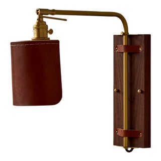 Lostine Ava Wall Sconce - Hardwired - Black Walnut & Tan Harness Leather For Sale