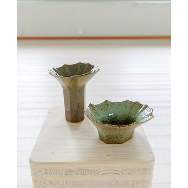 Ceramic Mid-Century Ceramic Stoneware Bowl and Vase from Rörstrand Studio, Sweden, 1960s, Set of 2 For Sale - Image 7 of 14