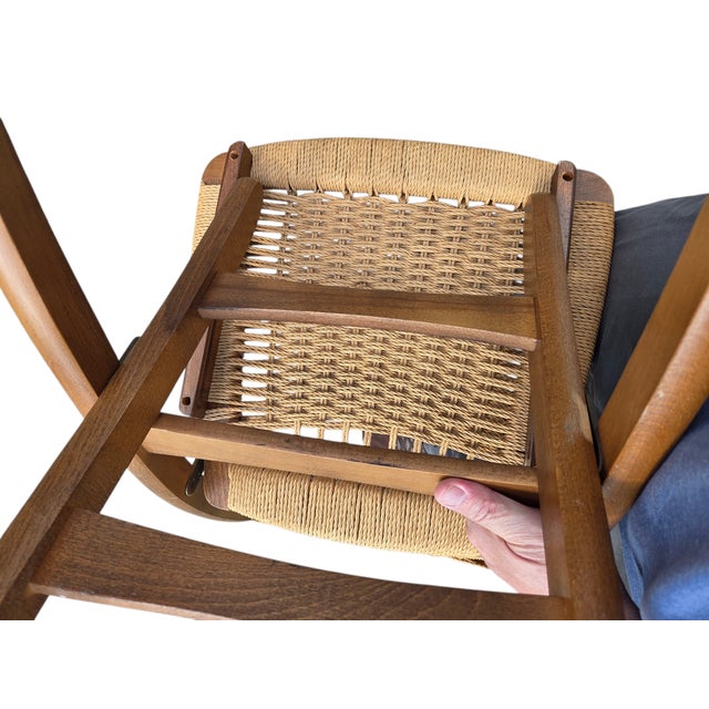 Vintage Hans Wegner Style MCM Folding Rope Chair Danish Modern For Sale - Image 11 of 11