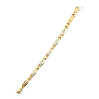Diamond 14k Yellow Gold Intertwined Link Bracelet For Sale