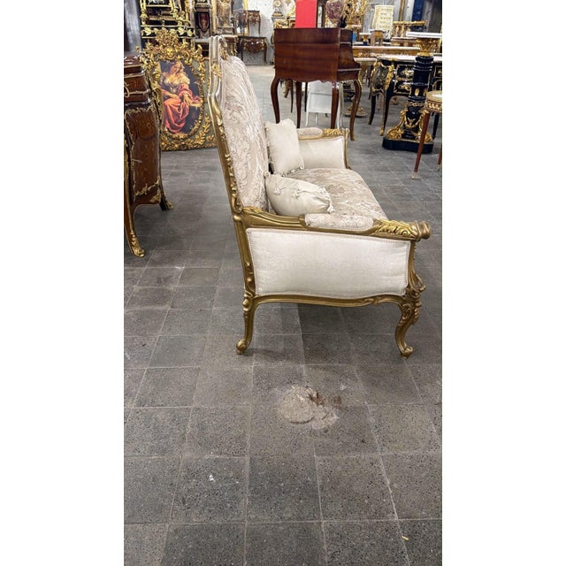 Vintage Rococo Canapa Loveseat Blush Beige Damask Upholstery For Sale In Orlando - Image 6 of 8