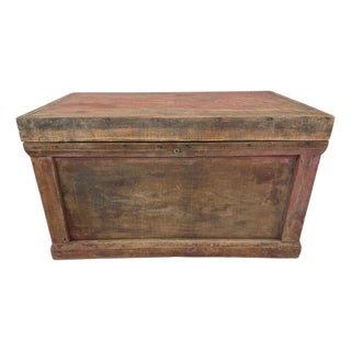 Antique Chinese Red Painted Wooden Trunk For Sale