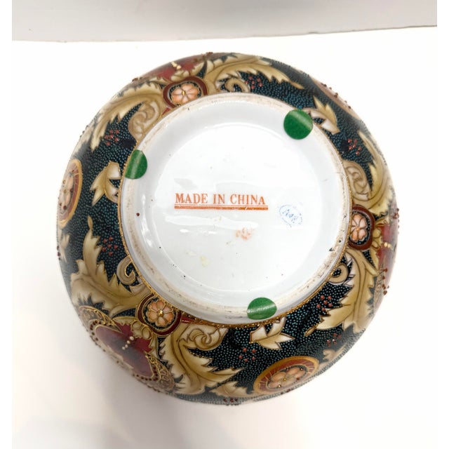 Black Vintage Famille Noire Hand Painted Enamel Satsuma Ware Bowl & Scalloped Edge Plate From China For Sale - Image 8 of 12