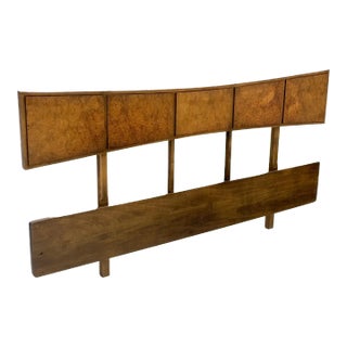 King Size Mid-Century Modern Butterfly Bow Shape Burl Wood Headboard Bed For Sale