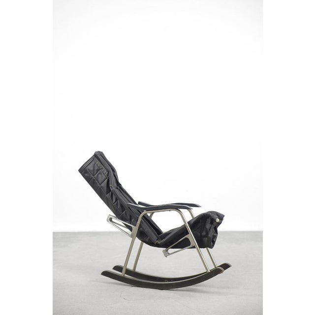 1950s Postmodern Black Leather Rocking Chair by Takeshi Nii, 1950s For Sale - Image 5 of 18
