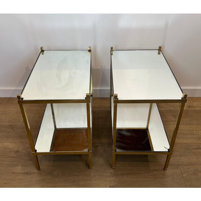 1970s Pair of gilt brass side tables with mirrored tops For Sale - Image 4 of 11