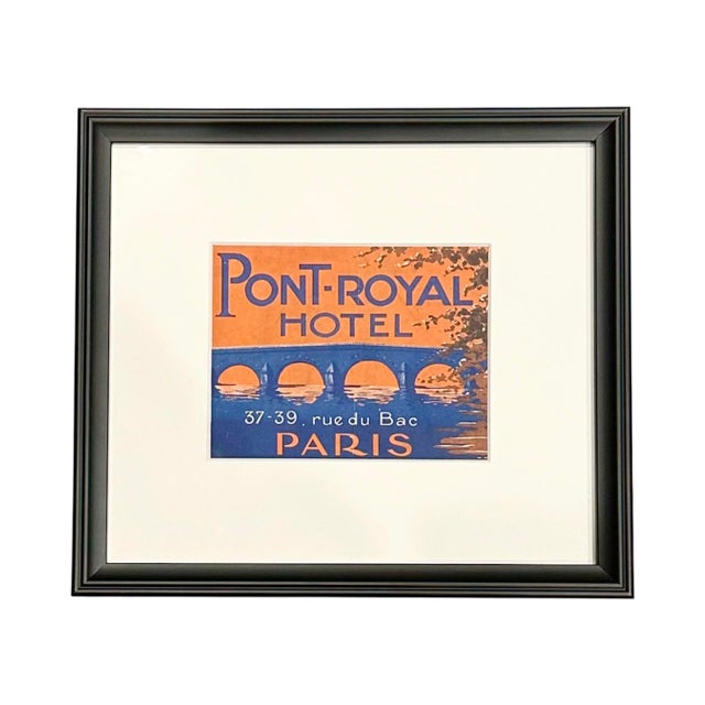 Mid-Century Modern Vintage Pont-Royal Paris Hotel Framed Luggage Label For Sale - Image 3 of 7