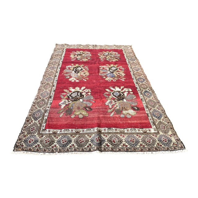 1980s Turkish Red Floral Ethnic Luxury Rug For Sale