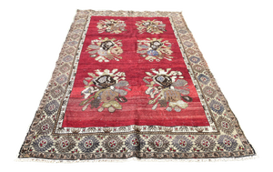 1980s Turkish Red Floral Ethnic Luxury Rug