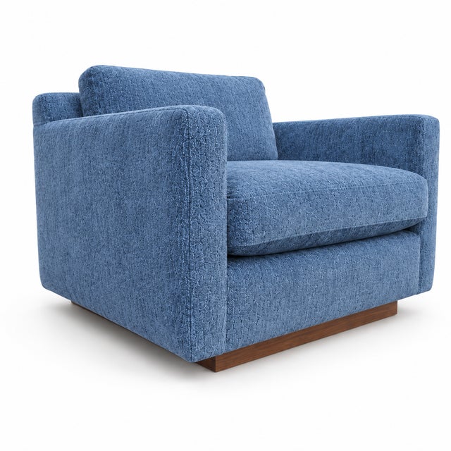 1970s Mid-Century Modern Lounge Chairs Walnut Base Chenille Fabric - Set of 2 For Sale - Image 5 of 5