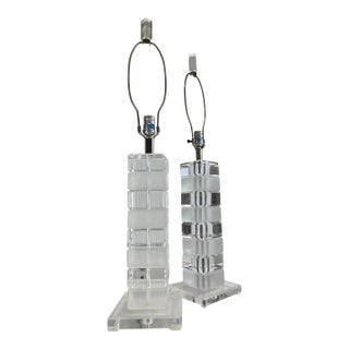 Mid-Century Vintage Lucite Column Lamps/Pair For Sale