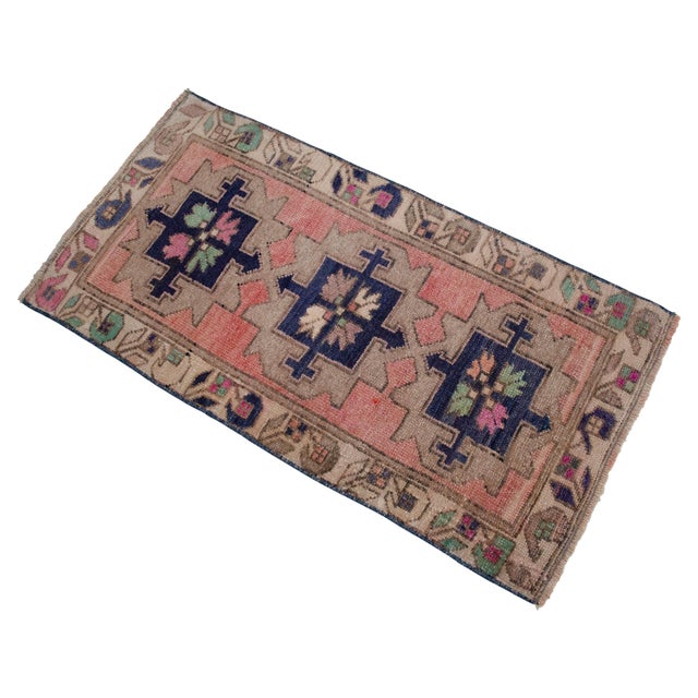 1970s Hand Knotted Turkish Rug Door Mat, Entryway Rug, Bath Mat, Kitchen Decor, Small Rug - 18″ × 35″ For Sale - Image 4 of 13
