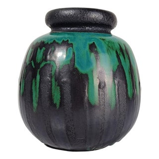 Mid 20th Century Vase in Fat Lava Sea Green Ceramic in the style of Raku, West Germany, 1970s For Sale