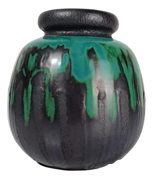 Mid 20th Century Vase in Fat Lava Sea Green Ceramic in the style of Raku, West Germany, 1970s