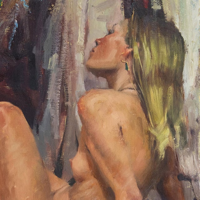 'Seated Nude With Earring', by Ron McDowell, 1982, Southwest Figural Painter, University of Texas For Sale - Image 4 of 8