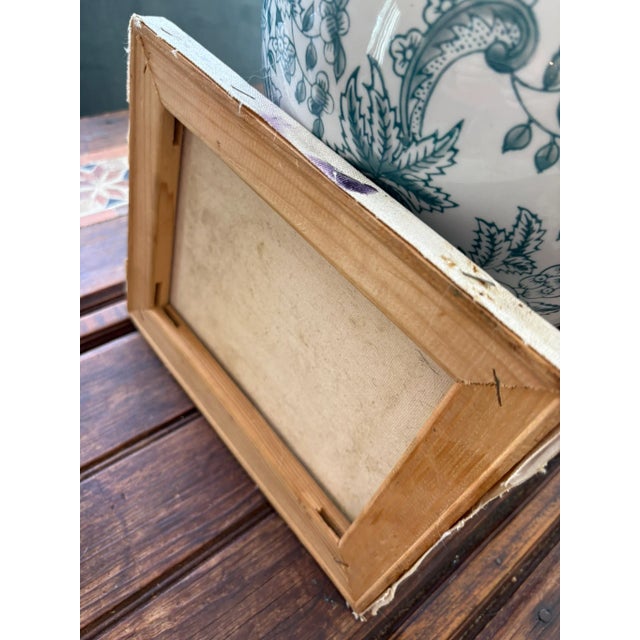 Textile Vintage Oil Painting of Green Beetle on Canvas For Sale - Image 7 of 7