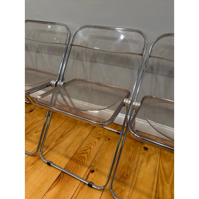 Castelli Vintage Castelli Italy Chrome & Glass Dining Set – 4 Piretti Style Lucite Chairs For Sale - Image 4 of 11