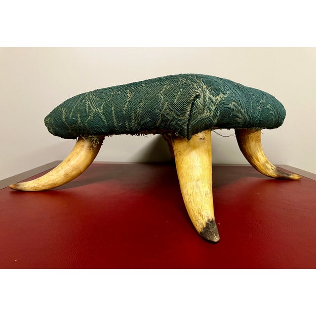 Antique Victorian Western Steer Horn Footstool/Ottoman in Forest Green For Sale - Image 9 of 18