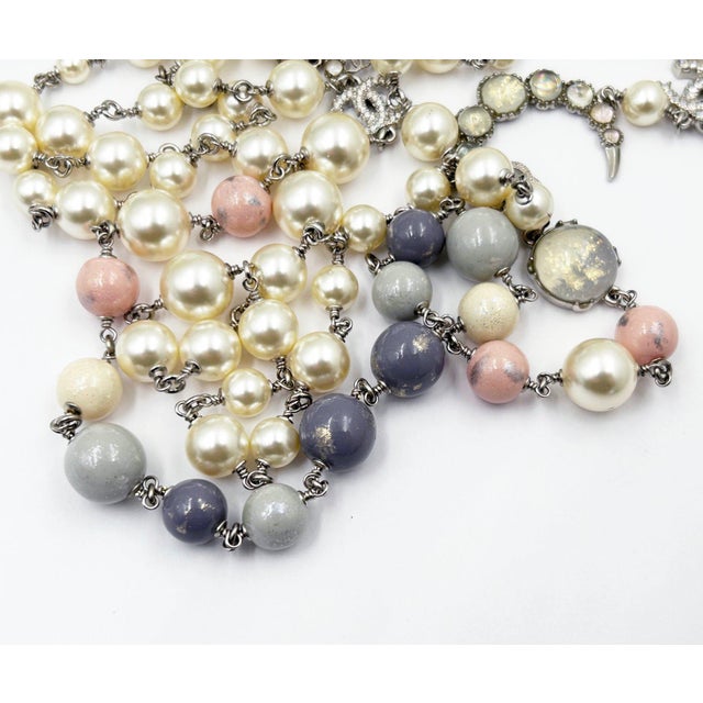 Chanel Silver CC Opal Moon Star Pastel Bead 2 Strand