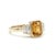 Refined and architectural, this stunning ring features a radiant 7x5mm emerald-cut citrine, secured in a sleek, protective...
