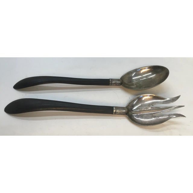 Ebony Antique Ebonized Handles Silver Plate Salad Serving Set. For Sale - Image 8 of 10