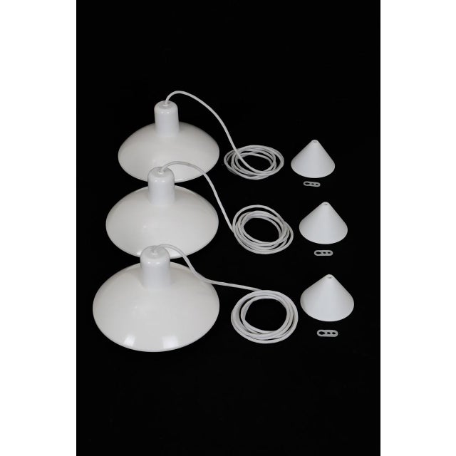 White Modern Danish Pendant Lamps by E.S. Horn, 1970s, Set of 3 For Sale - Image 8 of 12