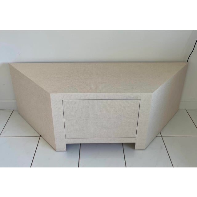 Contemporary Linen Wrapped Low Console Cabinet For Sale - Image 3 of 9