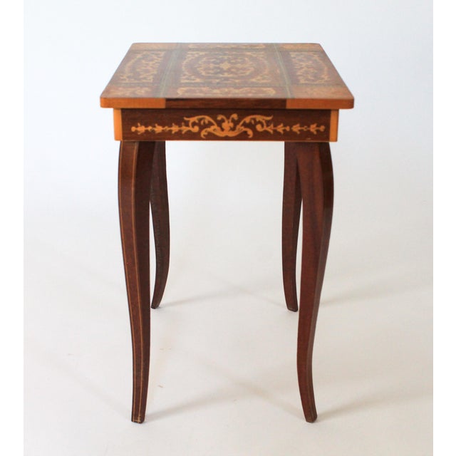 Vintage Italian Marquetry Musical Jewelry Box Side Table For Sale In Milwaukee - Image 6 of 12