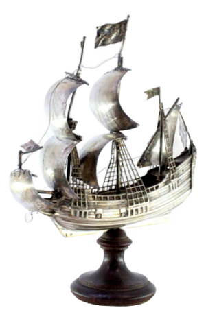 Silver Ship with Masts and Sails