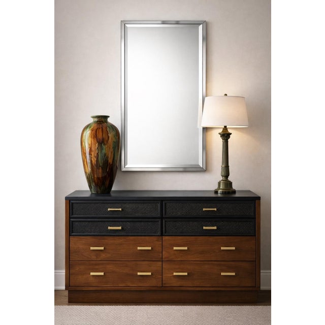 Williams-Sonoma Beveled Wall Mirror With Polished Metal Frame – Modern Classic / Ralph Lauren Style – 35” X 23” For Sale - Image 4 of 6