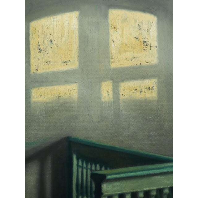 Mid-Century Modern 'Sunlit Landing' Vintage Swedish Original Interior Oil Painting, Framed For Sale - Image 11 of 14