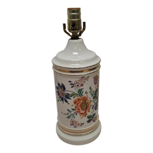 Mid 20th Century Mid Century Chinese Off-White Floral Porcelain Table Lamp With Gilt Trims