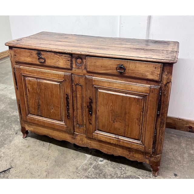 Wood 18th C. French Country Louis xv Walnut Two Drawer Buffet with Storage For Sale - Image 7 of 12