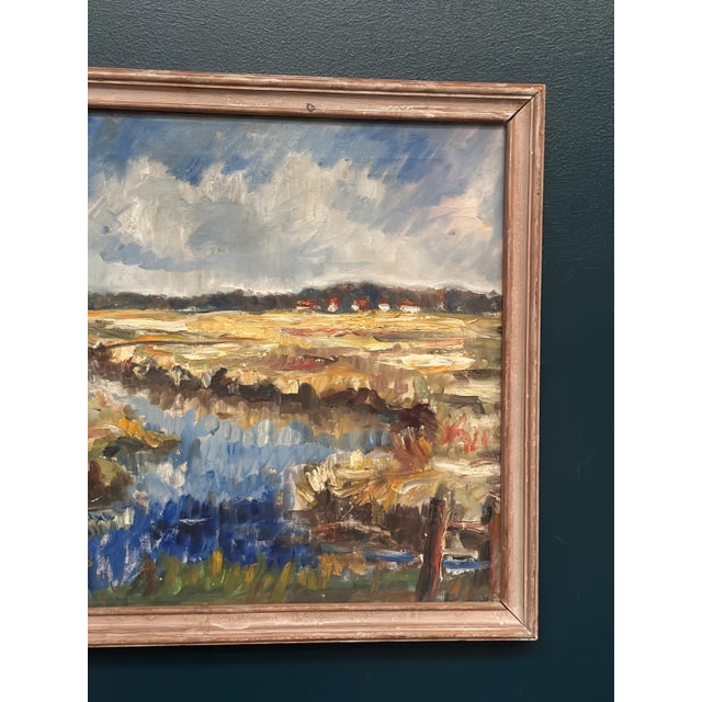 1930s Niels Mandrup Bruun, Marshland from Ribe, 1937, Oil Painting on Canvas, Framed For Sale - Image 5 of 18