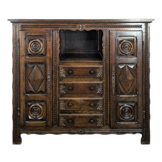 Tall Oak Buffet in the style of Dudouyt For Sale