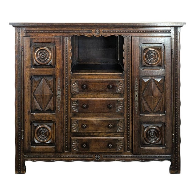 Tall Oak Buffet in the style of Dudouyt For Sale