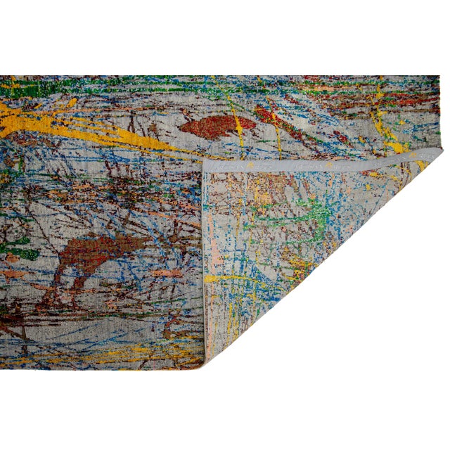 Abstract 10 X 14 Contemporary Wool and Silk Rug With Multicolored Abstract Design For Sale - Image 3 of 9