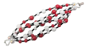 Vintage 1960s Signed Vendome Red, White & Black Beaded Bracelet