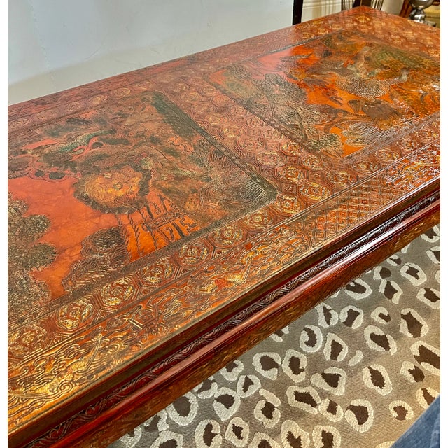 Chinoiserie Chinoiserie Coffee Table, Hand Carved Lacquer, French, 1940s For Sale - Image 3 of 18