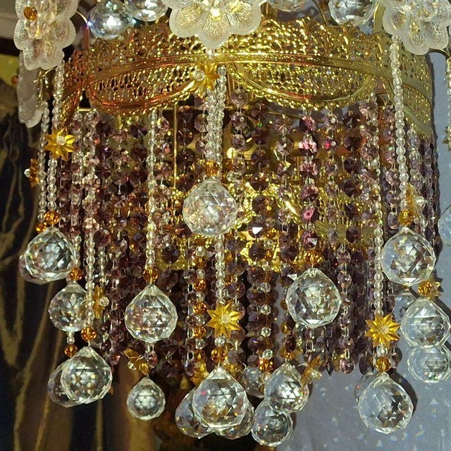 1960's Opulent Hollywood Regency Amethyst/ Cut Crystal Floral & Sphere Whimsical Chandelier by Palwa For Sale - Image 15 of 18