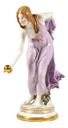 Art Nouveau Young Lady Ball Player Figure attributed to Walter Schott for Meissen, 1940s